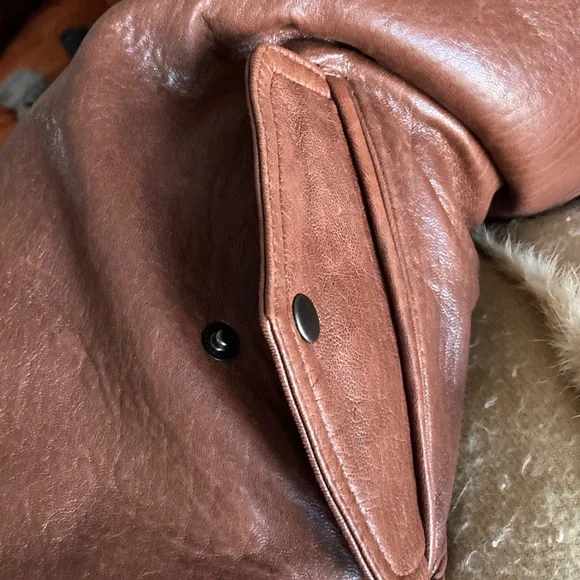 Marvin Richards Leather Hooded Jacket Coat Warm Faux Fur Lining Size M - Picture 7 of 9